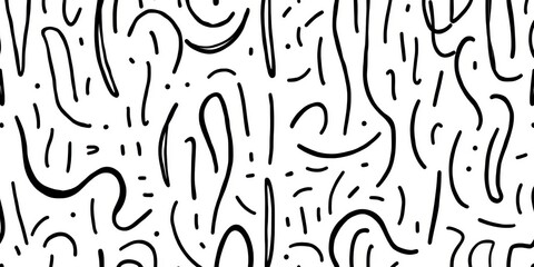 Fun black & white squiggle line doodle seamless pattern Childish scribble background for trendy design & wallpaper, fun, seamless