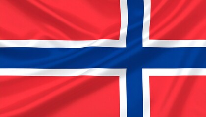 Obraz premium Realistic digital art of Norway’s flag, red field with blue cross outlined in white, Nordic design, bold and symbolic.