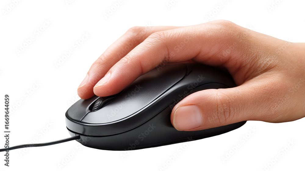 Poster isolated hand using computer mouse on transparent background — high-resolution png-style cutout idea