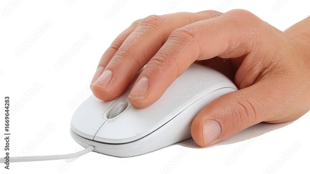 Poster isolated hand using computer mouse on transparent background — high-resolution png-style cutout idea