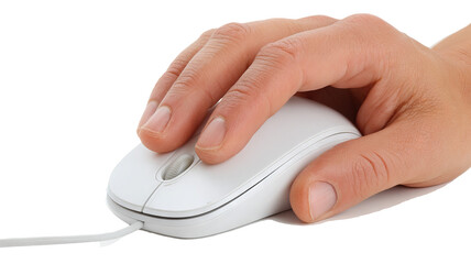 Isolated hand using computer mouse on transparent background &mdash; high-resolution PNG-style cutout ideal for product mockups, UI/UX previews, e-commerce thumbnails, web & app design, tech branding