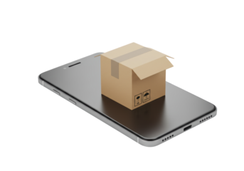 Isolated phone app for ecommerce or delivery, parcel service on a smartphone screen
