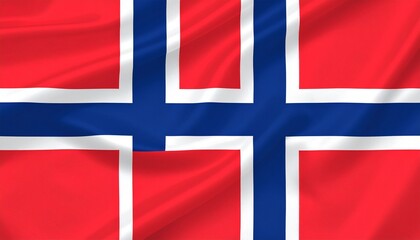 Fototapeta premium Realistic digital art of Norway’s flag, red field with blue cross outlined in white, Nordic design, bold and symbolic.