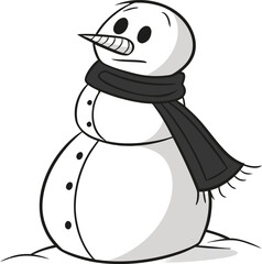 Cute snowman illustration with a hat and scarf holding a broom, celebrating the winter holiday season