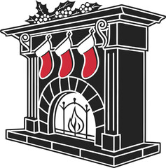 Vector illustration of a city silhouette with a temple icon and building sign