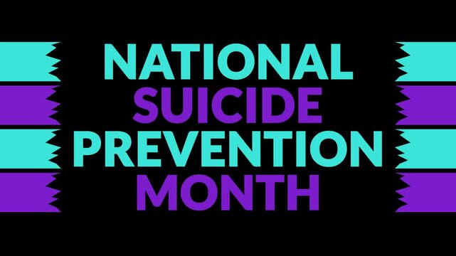 National Suicide Prevention Month In and Out text from split line animation on a black background.