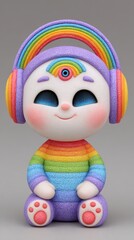 Fototapeta premium Whimsical Rainbow Glitter Character in Headphones