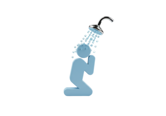 Isolated Religious Person Taking Shower Praying For Forgiveness With Eyes Closed And Hand Raised