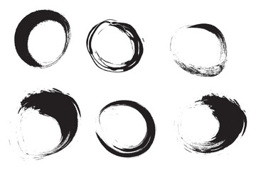 circle round vector frame with crayon or chalk texture. Hand drawn black coal objects for design use. Vector illustration on a white background.