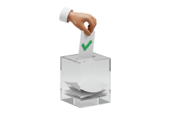 Isolated vote box with ballot and green check mark inside. Election process concept art
