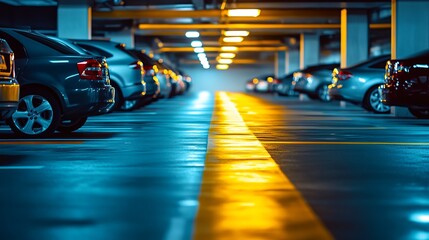 Underground parking garage with cars