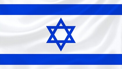 Flag of Israel with blue Star of David between two horizontal blue stripes on white background.