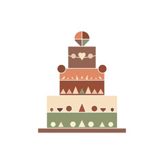 Geometric wedding cake vector icon in earthy tones.