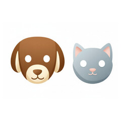 Adorable cartoon faces of a friendly brown dog and a cute grey cat, perfect for pet-themed designs, children's content, and charming animal graphics
