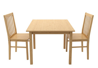 Isolated wooden dining table and chairs, natural wood, minimalist, modern furniture