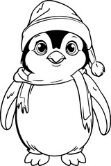 Obraz premium coloring book cute penguin with santa hat vector art 2