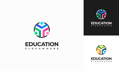 Education logo designs concept vector, People and Book logo symbol icon template