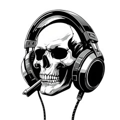 Skull with Headphones  Cool Gamer and Music Illustration Generative AI