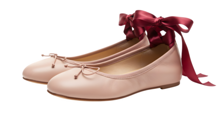 Pink ballet flats with red ribbon sit elegantly on black. Perfect for fashion blog, product display, branding surface, or style ad campaigns.