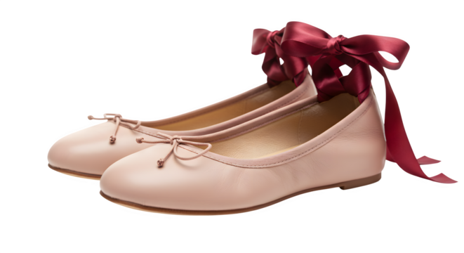 Pink ballet flats with red ribbon sit elegantly on black. Perfect for fashion blog, product display, branding surface, or style ad campaigns.