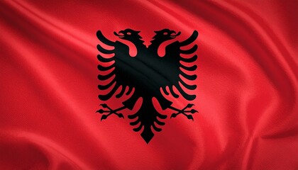 National flag of Albania with double-headed eagle.