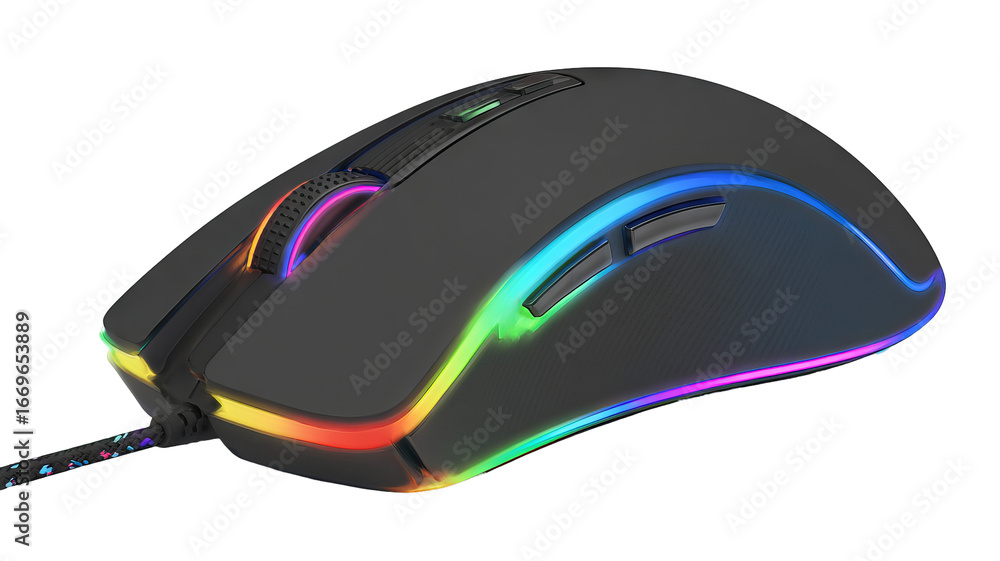 Poster ergonomic wired rgb gaming mouse — high-resolution, clean-edge png-style isolated cutout with transp
