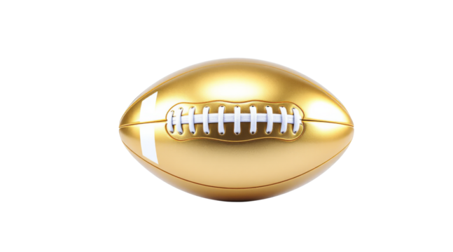 Golden Rugby Ball with White Laces on Transparent Background