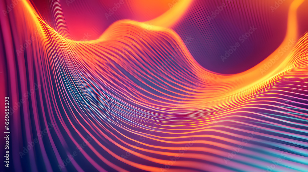 Poster dynamic glowing waves of vibrant orange and purple light create a mesmerizing abstract digital art p