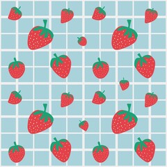 seamless background with strawberries, pattern Gingham, plaid