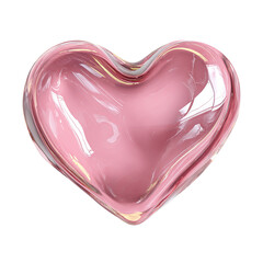 Glossy pink heart PNG cutout — high-resolution glass-jelly style 3d icon, shiny reflective valentine symbol isolated on transparent background for stickers, greeting cards, romantic branding