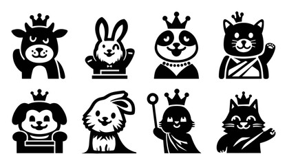 Cute Animal Characters with Crowns and Fun Expressions for Kids