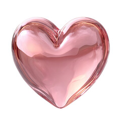 Glossy pink heart PNG cutout — high-resolution glass-jelly style 3d icon, shiny reflective valentine symbol isolated on transparent background for stickers, greeting cards, romantic branding
