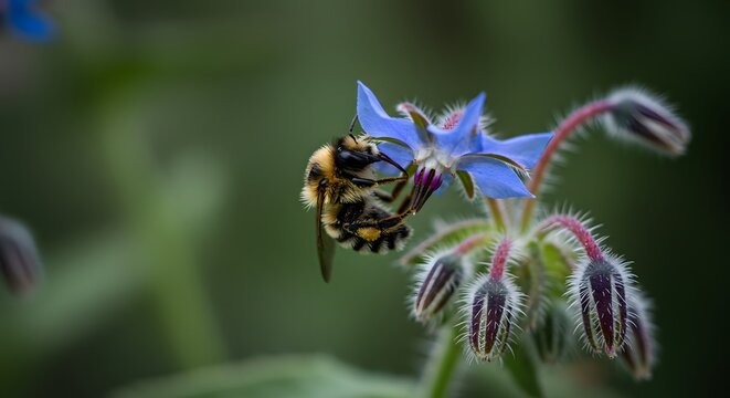 Bee on blue flower close up
