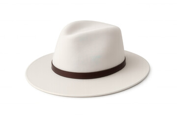 White panama hat with brown leather band, symbolizing summer elegance and travel style against transparent backdrop