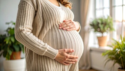 Pregnant woman cradling belly