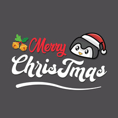 merry christmas font with penguin head cute and funny vector