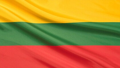 Obraz premium Lithuanian flag with realistic fabric texture, vibrant colors, and symbolic depth.