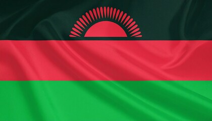 Obraz premium Malawi flag with textured fabric, glowing red sun, and symbolic color contrast.