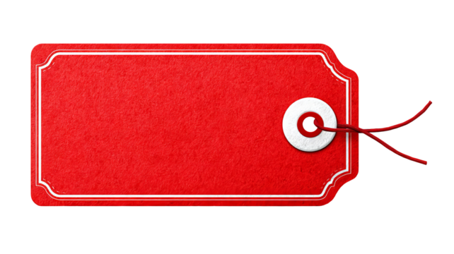 Red price tag with white border and center red dot — high-resolution transparent background PNG cutout label for retail pricing, gift tags, packaging and branding mockups, e-commerce thumbnails
