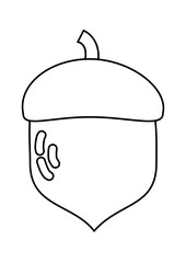 Outline illustration of an acorn nut. Simple black line drawing, minimal design for autumn, nature, and seasonal elements.
