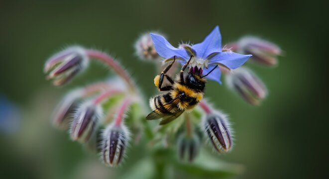 Bee on blue flower closeup