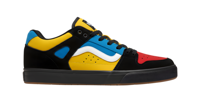 Bold Color-Blocked Sneaker features a vibrant, graphic style and a smooth surface. Perfect for product shots, branding, and promotional posters.