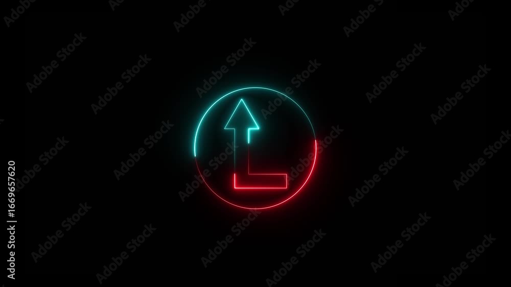 Poster neon up indicator arrow animation on black background. glowing up direction arrow icon motion graphi