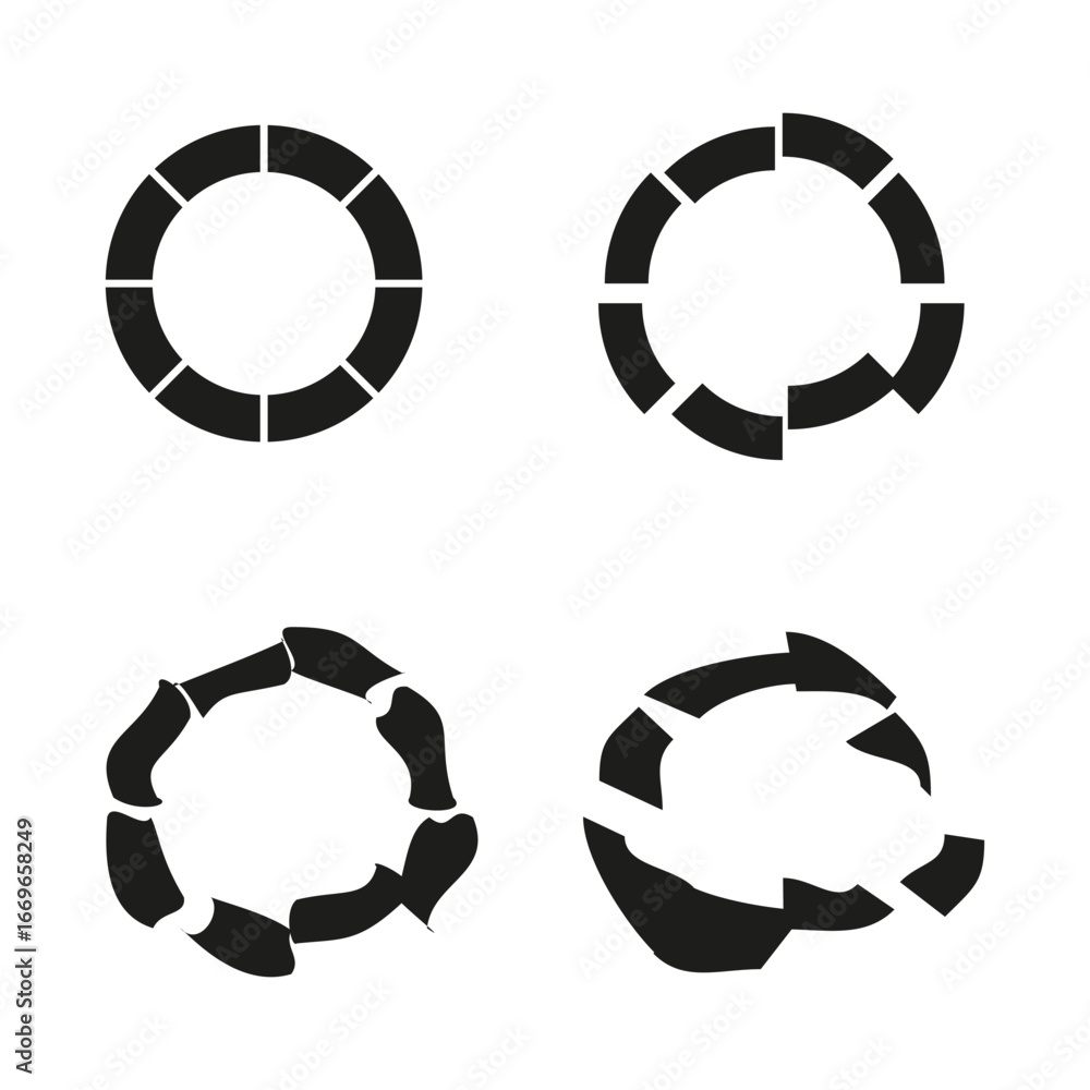 Poster circular arrows set. recycle loop icon. four round signs. vector graphic elements.