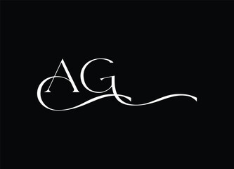 Elegant Initials on a Dark Canvas: An exquisite design, featuring the intertwined letters A and G in elegant cursive script, gracefully poised against a sleek black background.
