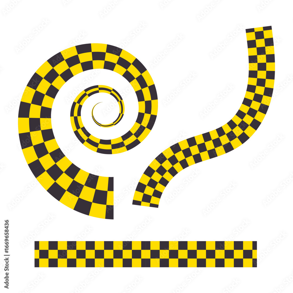 Poster checkerboard swirl design. dynamic spiral decoration. checkered pattern element. vector decorative o