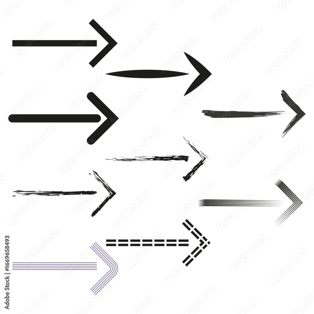 Poster various arrow set. pointer direction symbols. vector navigation elements. different motion icons.