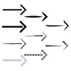 Various arrow set. Pointer direction symbols. Vector navigation elements. Different motion icons.
