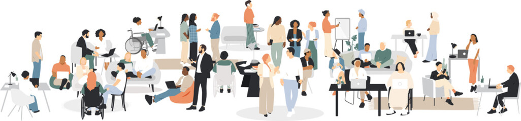 Office illustration. Many different people work together. 