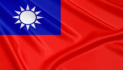 Design a bold digital illustration of the Taiwan flag with a white sun on blue and a vivid red field.
